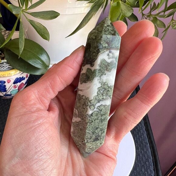 Moss Agate Crystal Double Terminated Point (#4) - Picture 2 of 12